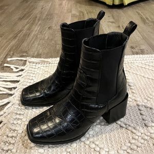 Nasty Gal faux patent croc leather boots!